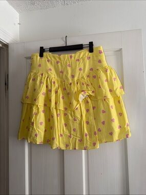 Yellow Heart-Print Tiered Mini Skirt by